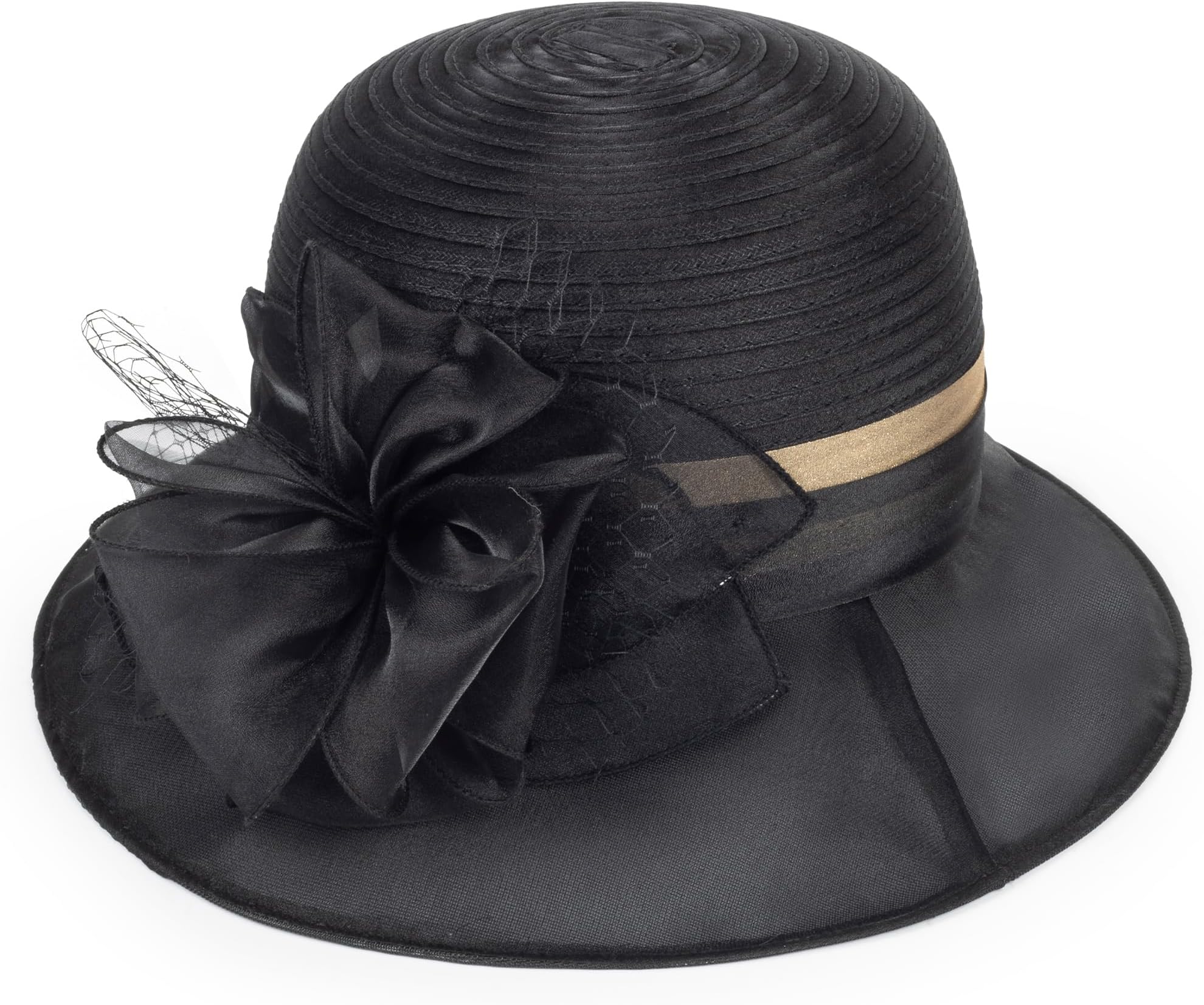 Women Kentucky Organza Derby Hat - Bridal Wedding Church Tea Party Wide Brim Summer Sun Cap Size:S-M