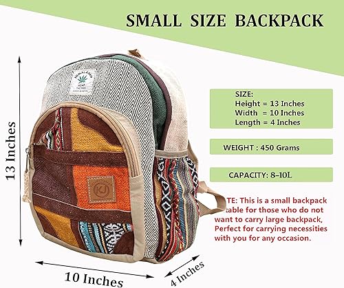 Miniatura 2 de Mochila Nepal de cáñamo natural hecha a mano para mujer, mochila pequeña y ligera, Daypack2, Mochilas Daypack