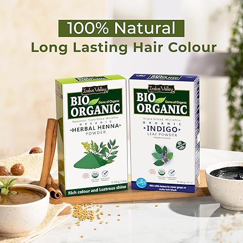 Miniatura 8 de Indus Valley Bio Organic - Kit combinado de tinte de cabello en polvo índigo 100% puro y polvo de henna  Henna herbaria y polvo índigo sin