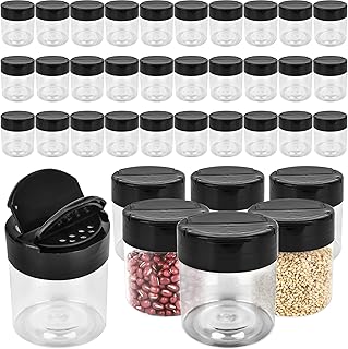 Conagel 36 Pack 4 oz Mini Plastic Spice Jars with Black Flip Cap Clear Empty Spice Bottles Seasoning Bottles Round Food Safe Storage Containers for Kitchen Storing Powder Spice Containers