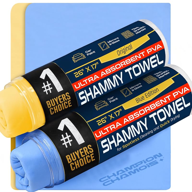 Pano de Camurça Sintética para Secagem Automotiva Champion Chamois em PVA, 66 x 43,2 cm, Original + Blue, Kit com 2 unidades