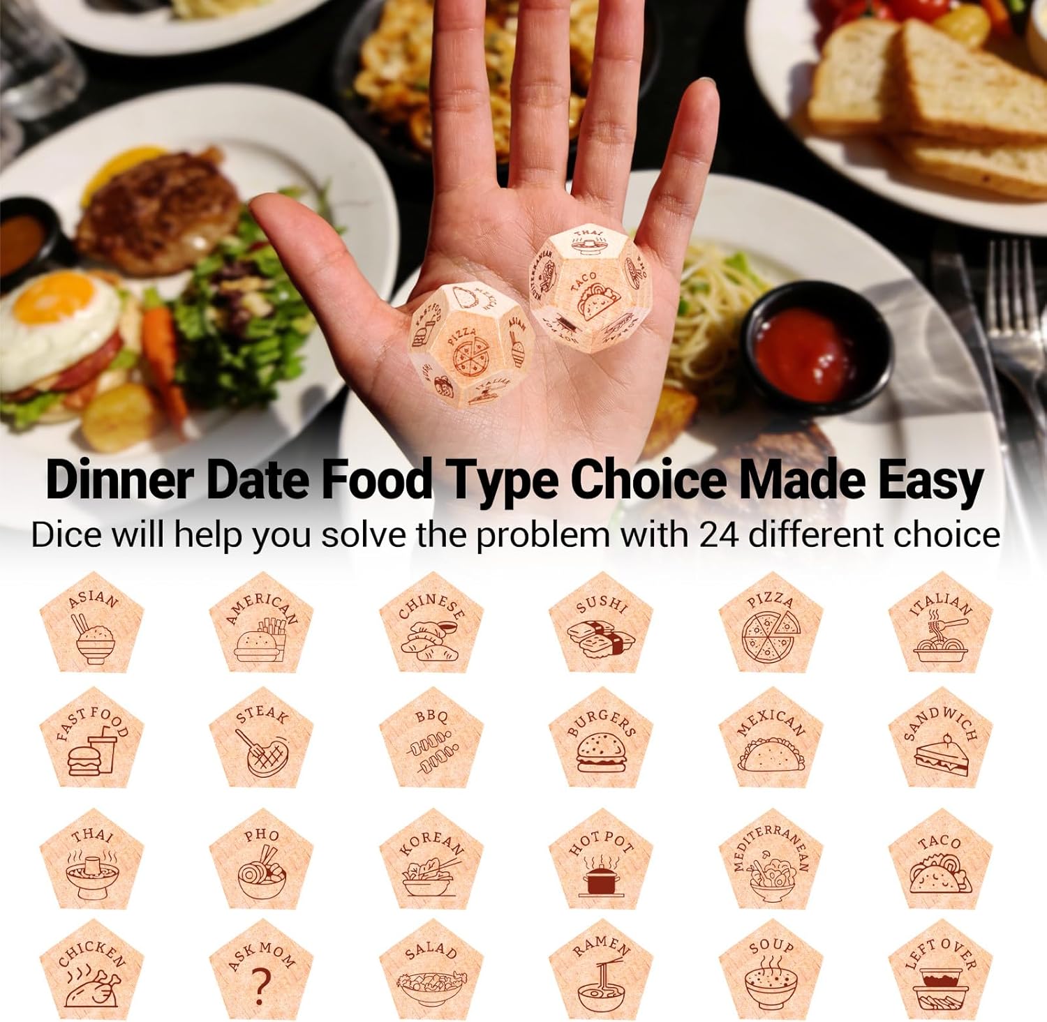 VANLOVEMAC Husband Dad Gifts for Fathers Day, Anniversary Date Night Gifts for Men Women Girlfriend Boyfriend Food Decision Dice Gifts for Couple Food Decider Birthday Christmas Stocking Stuffers