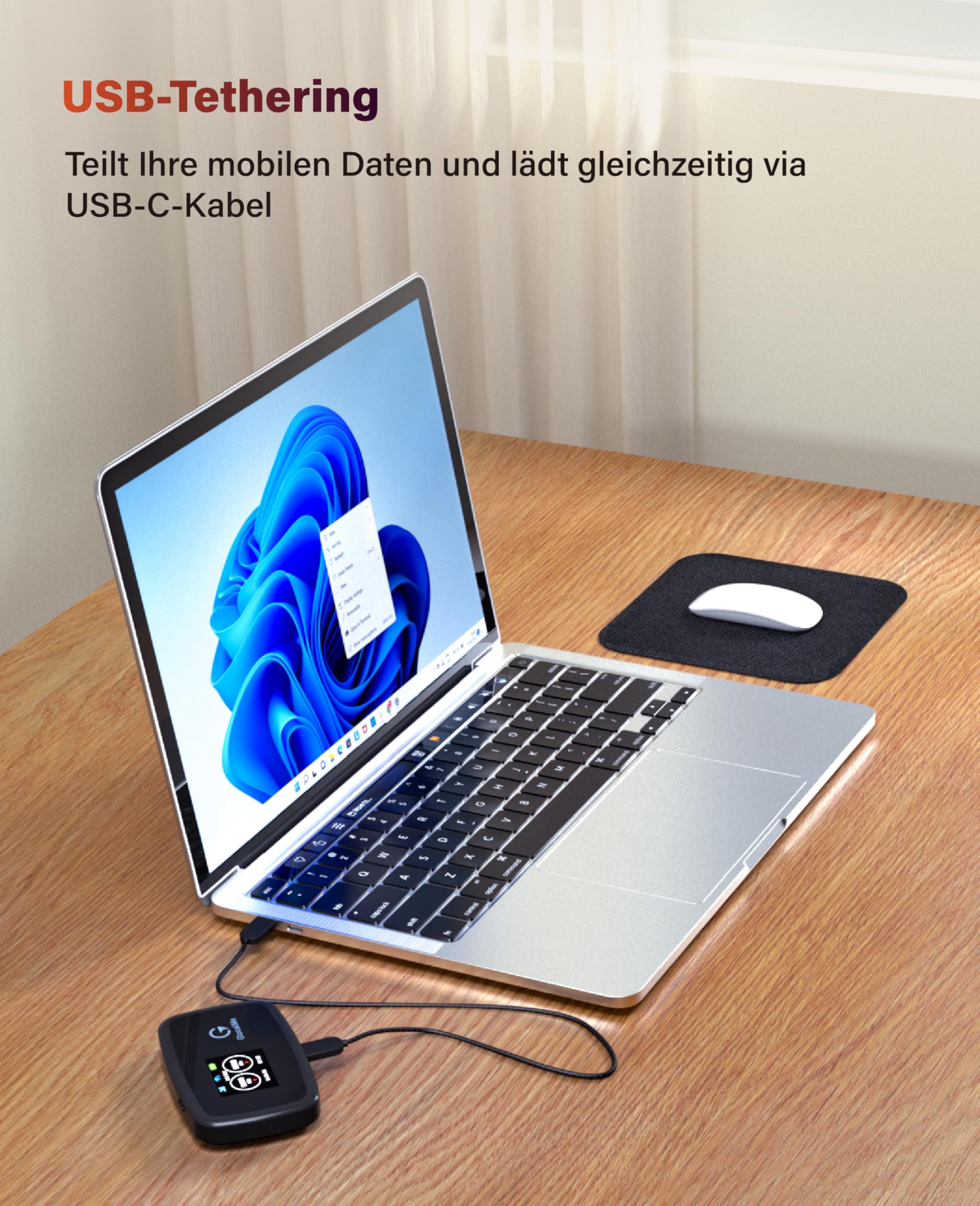 GlocalMe C4 Mobiler WLAN Router,15GB EU-Daten SIM Karte inklusive, Plug & Play, WiFi 6 Mobiler Router, 3700mAh Akku mit 14 Std. Laufzeit, bis zu 8 Geräte, Tragbares WLAN für Unterwegs ohne Vertrag