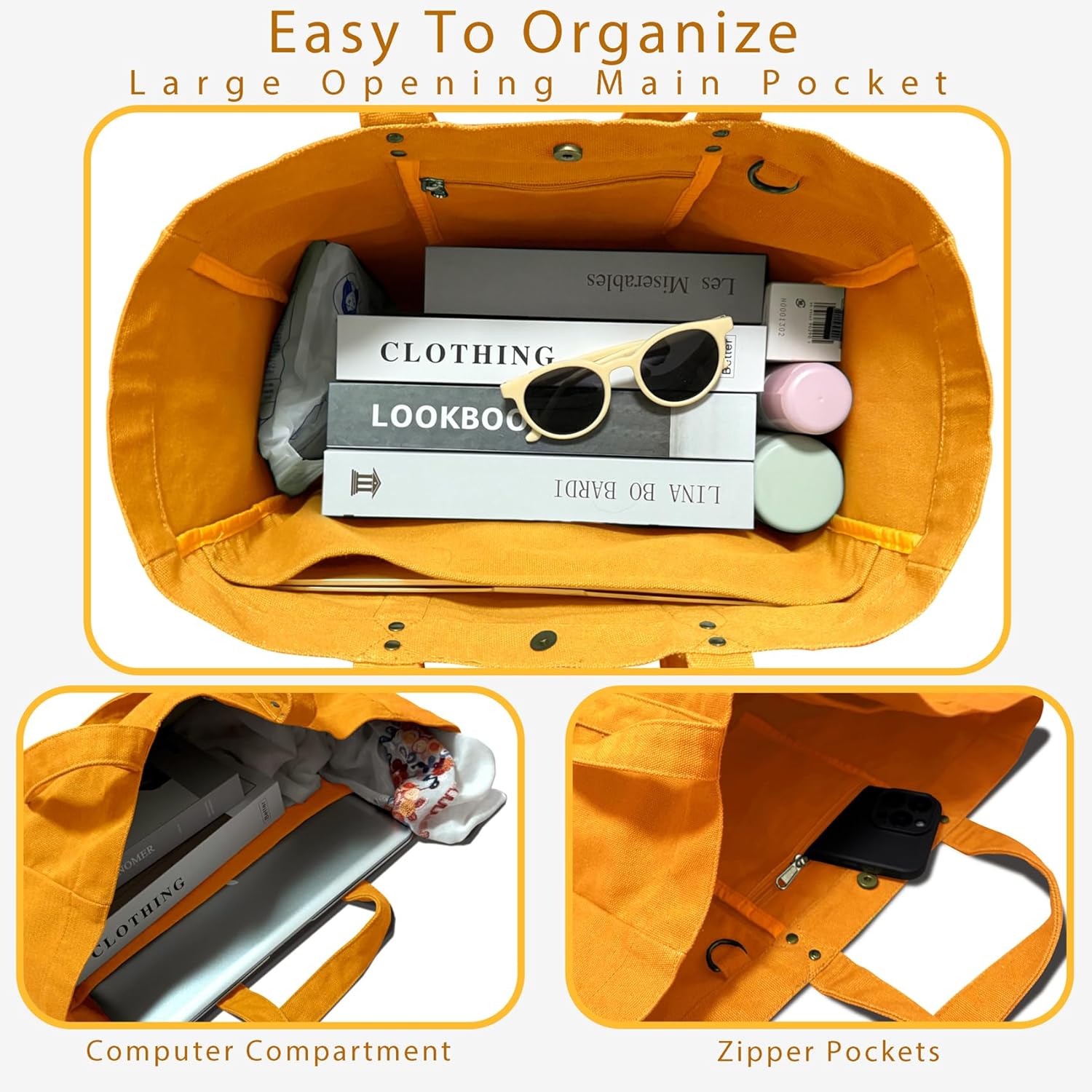 Extra Large Canvas Tote Bag for Women, Utility Work Tote with Laptop Compartment, Teacher, Everyday, Beach Tote Bag - Image 5