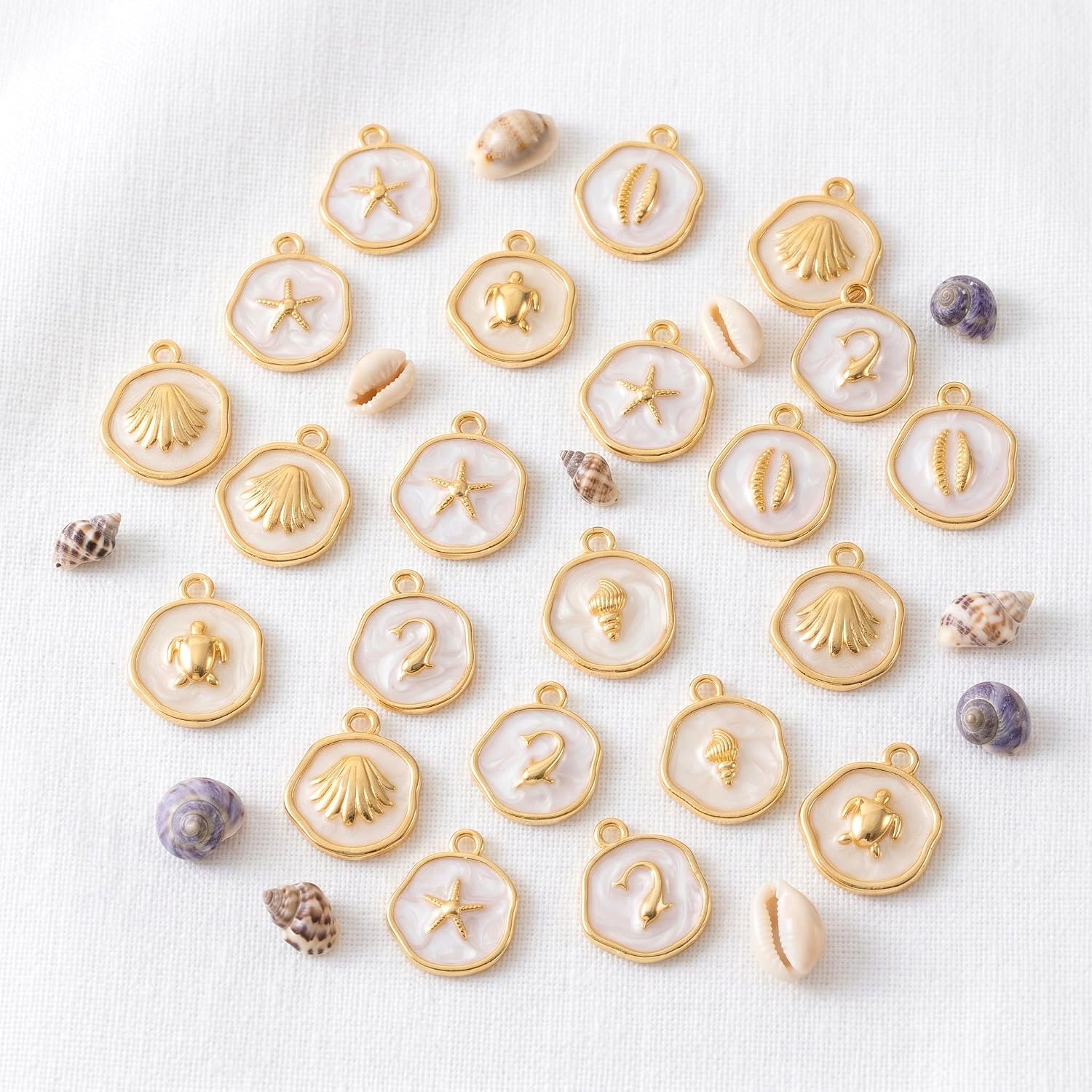24 Pcs Beach Enamel Charms for Jewelry Making, Round Summer Charms, Animal Charm for Jewelry Making DIY Necklace Bracelet Earring (Gold)