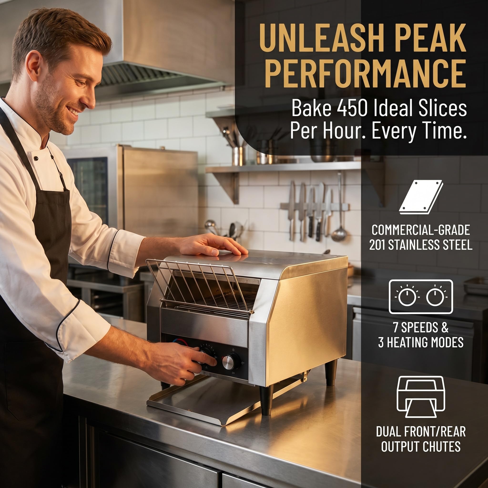 Forno Tostapane Elettrico A Nastro Professionale, 2600 W, Tostapane A Nastro in Acciaio Inox per Ristoranti, Panetterie, Buffet - Alta Efficienza E Tostatura Rapida