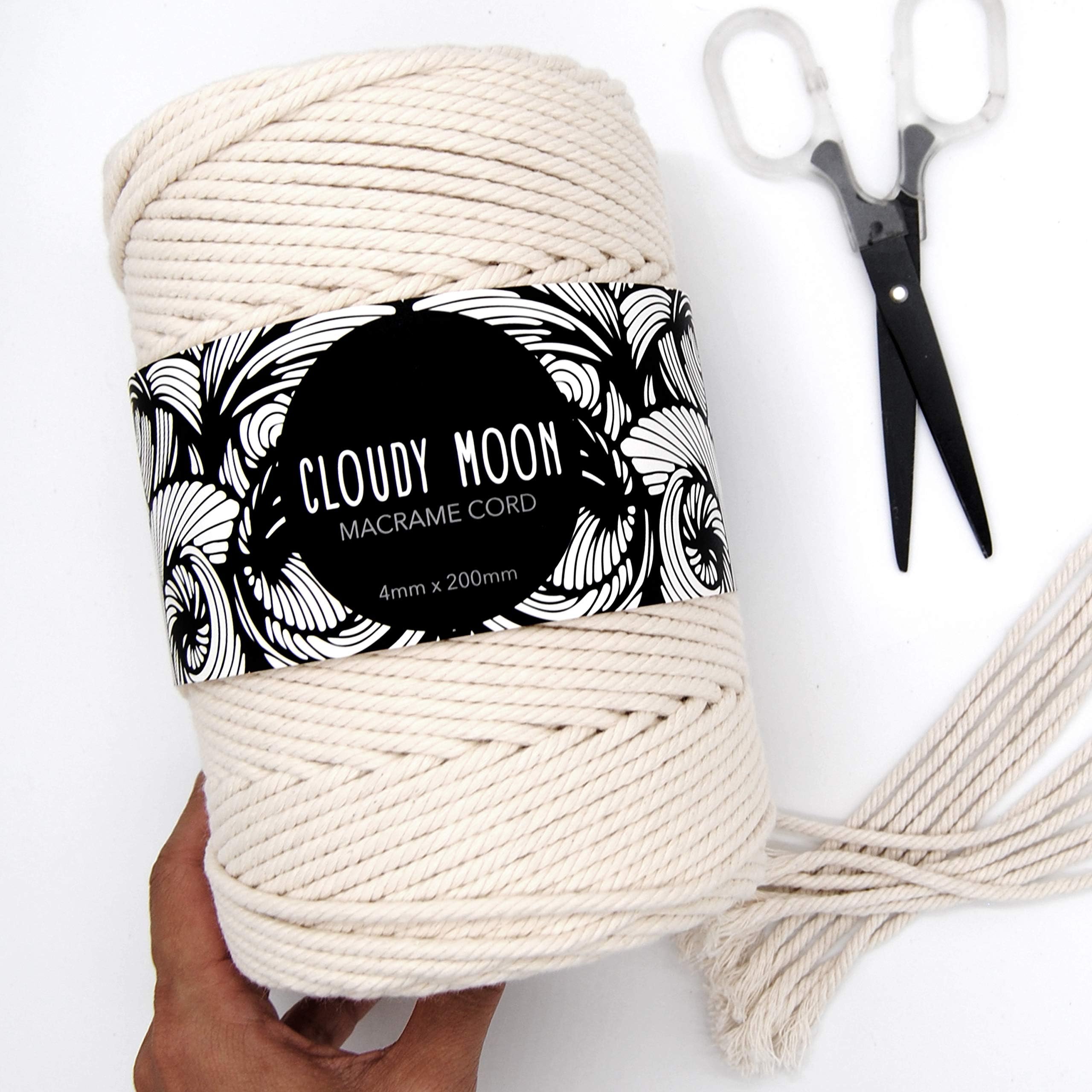 Macrame Cord | 4mm x 200m | 100% Natural Soft Cotton | 4 Strand Twisted Rope for Wall Decor, Hanging Planters for Indoor & Outdoor Plants, Macrame Wall hanging, Hanging Wall Planter, Boho Room Decor