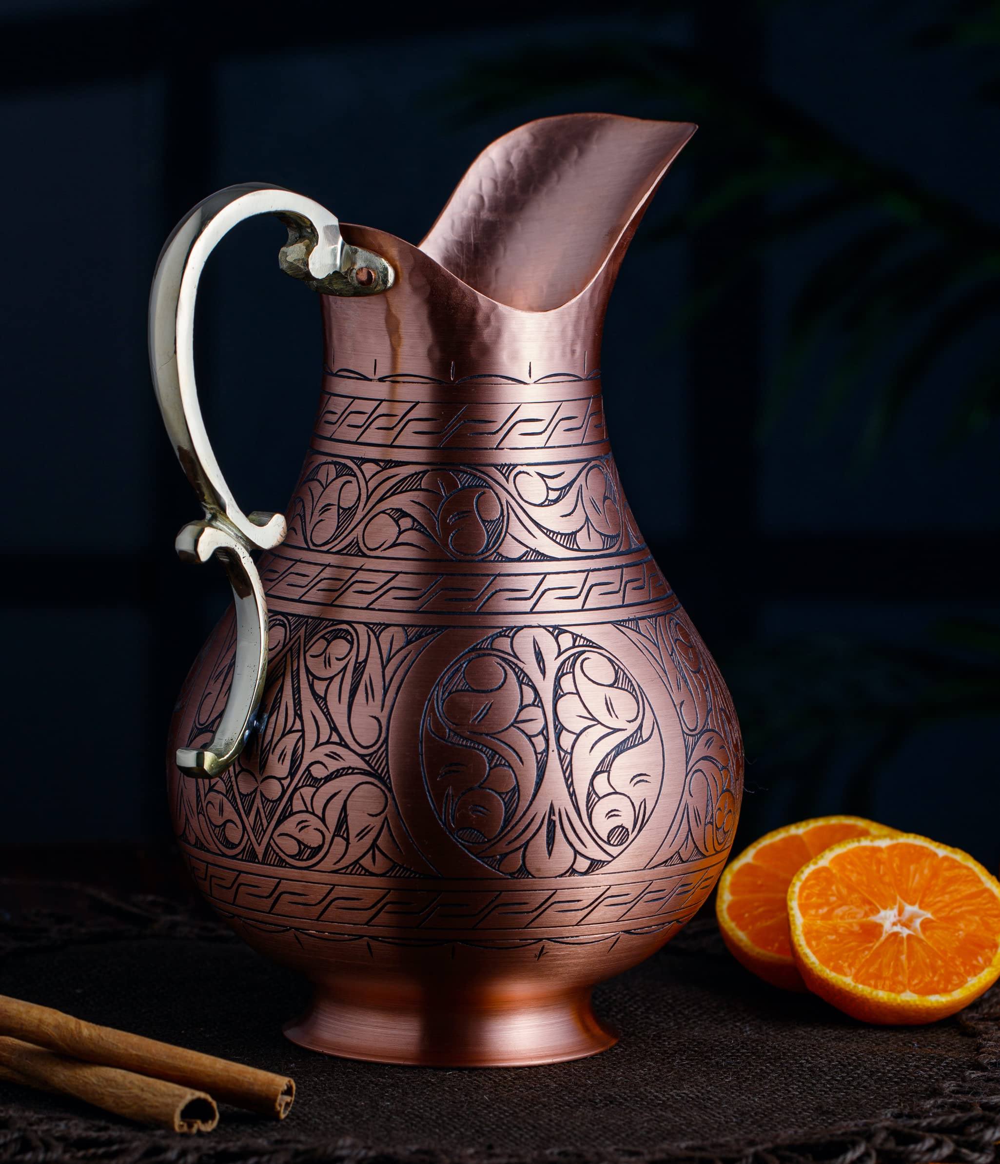 Carafe à Eau en Cuivre 1 mm – Pichet Martelé Fait Main, Sans Revêtement, 2,2 L – Eau Potable Saine & Élégante Décoration – Fabriqué en Turquie