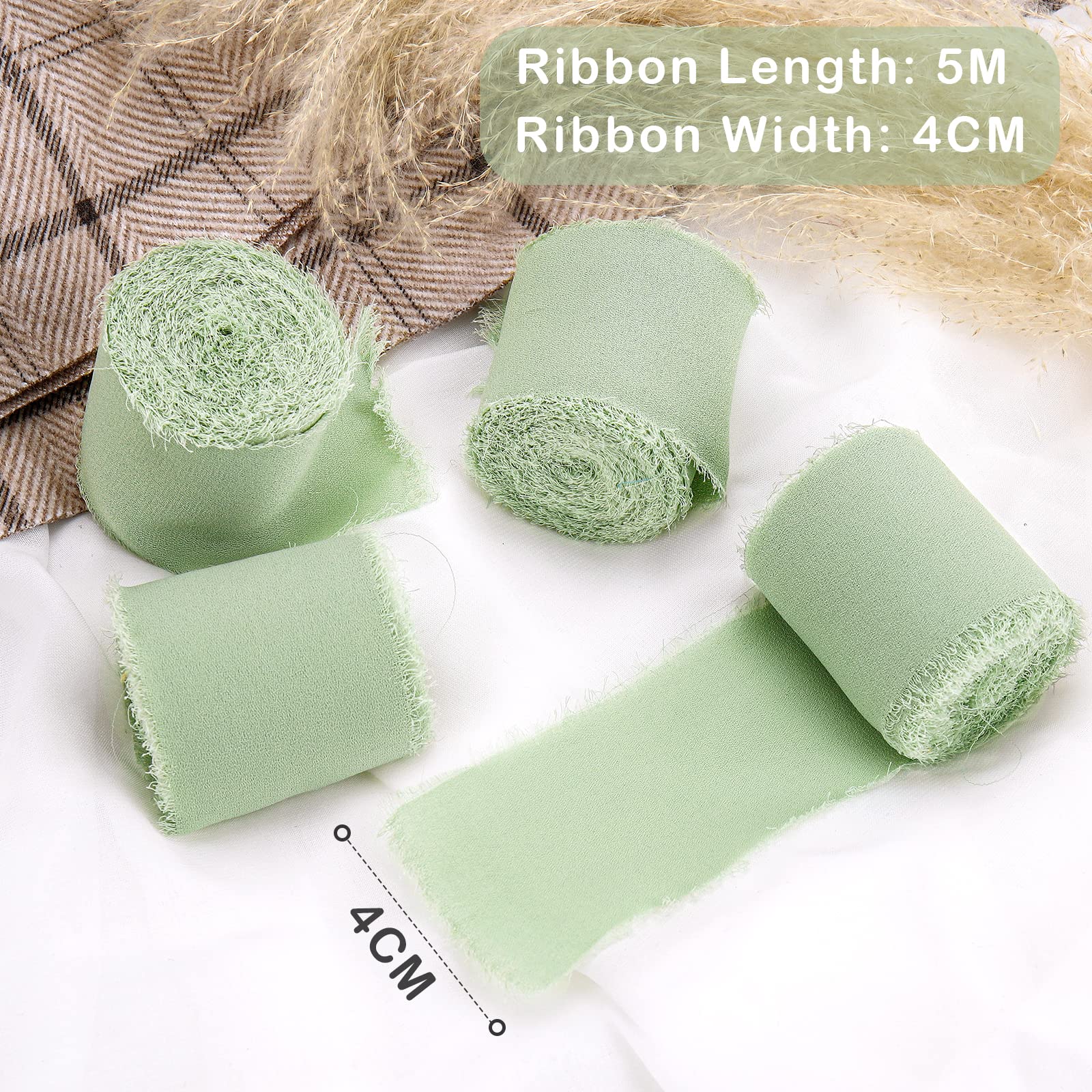 Nastro In Chiffon Verde 4cm X 5m - 4 Rotoli Per Regali, Matrimoni E Decorazioni - Foto 7