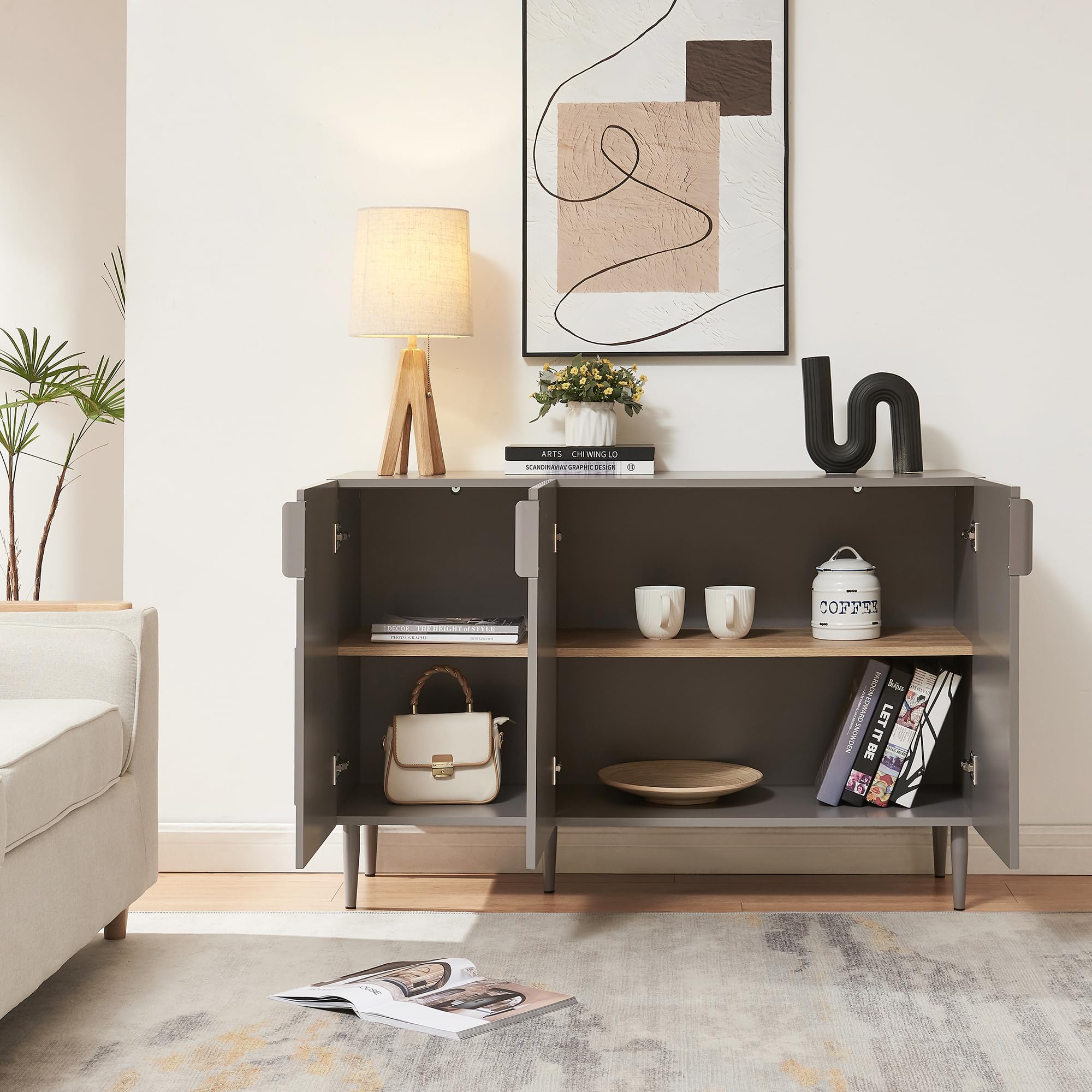 [en.casa] Credenza Bassa con 3 Ante Decorative Madia Moderna Mobile Contenitore per Cucina Soggiorno Sala Pranzo 75 x 115 x 38 cm Grigio