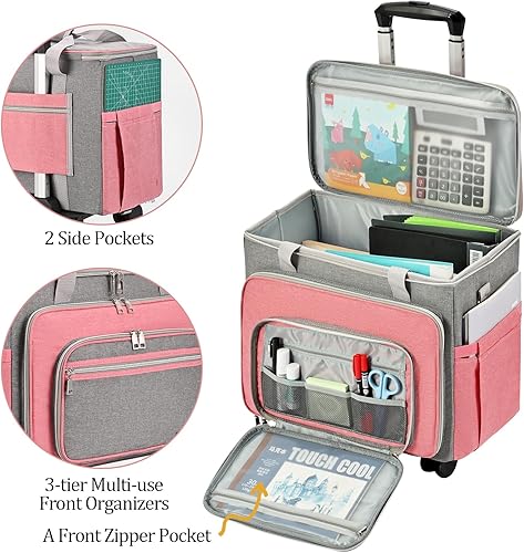 Miniatura 18 de FINESUN Estuche para máquina de coser con ruedas, plegable de lujo para máquina de coser para hermano, cantante, Janome y la mayoría de las Púrpura