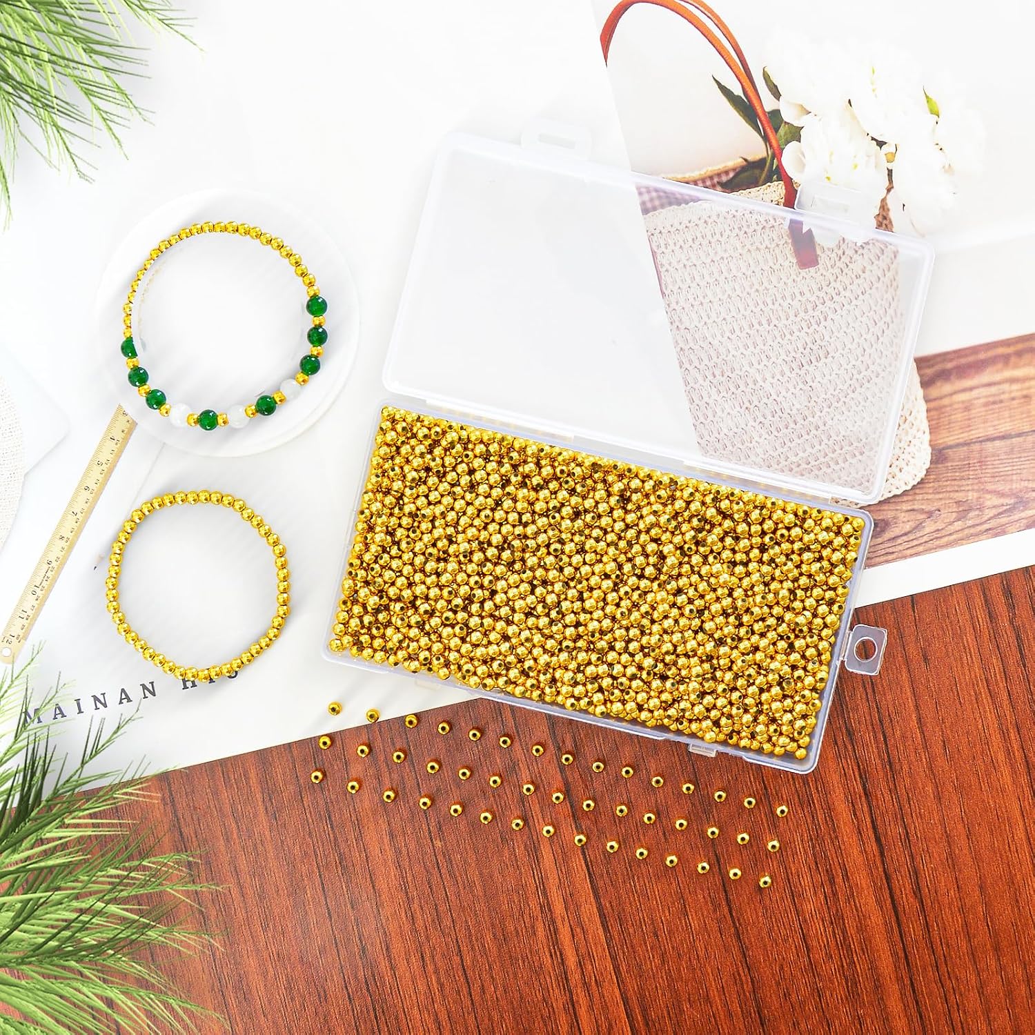 Laopottbeads 2000 Pcs Gold Beads with Oxidation-Resistant Finish, 4mm Round Beads DIY Kit for Bracelets, Earrings, Necklaces & Anklets