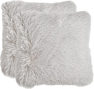 Sienna Fluffy Pack of 2 x Square Cushion Covers 55cm x 55cm Long Soft Fibre Home Sofa Couch Set, 22 inch x 22 inch – Silver (SACCFLFSI54)