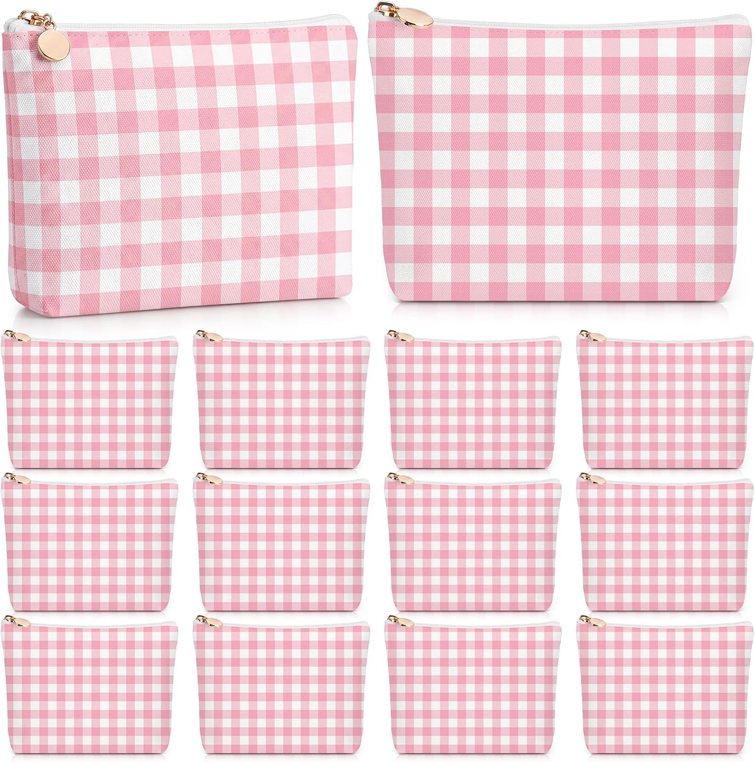 Kacctyen 16 Pcs Gingham Makeup Bags Bulk, Canvas Beach Bags, Pink