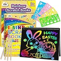 Vista 12 de ZMLM Papel para Rascar Arte-Manualidades Regalo: Paquete de 2 Cuadernos Arcoíris Suministros Juguetes Rellenos para Cesta de Pascua para Niñas