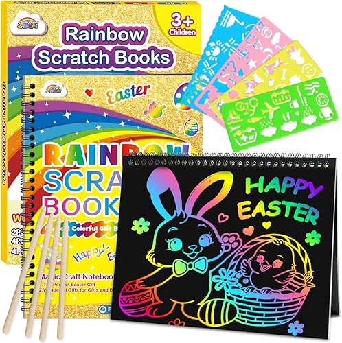 Miniatura 12 de ZMLM Papel para Rascar Arte-Manualidades Regalo: Paquete de 2 Cuadernos Arcoíris Suministros Juguetes Rellenos para Cesta de Pascua para Niñas