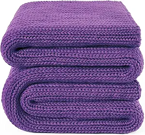 Guohaoi Knitted Weighted Blanket for Adults (Purple 60"x80" 25lbs) No Beads Cooling Throw Blanket for Hot Sleepers, Home Decor Breathable Chunky Knit Heavy Blanket Use on Queen/King Size Bed