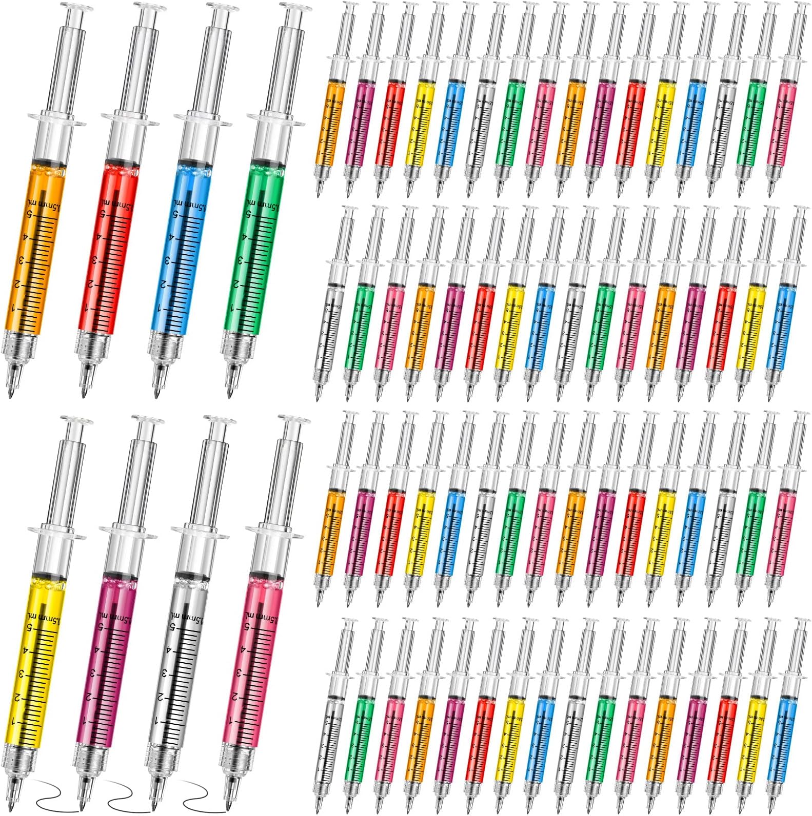 Estune 100 Pcs Syringe Retractable Nurse Pens Novelty Fun Multi Colors Medical Blood Ballpoint Pens Gifts for Nursing Student School Supplies Birthdays Doctor Pretend Party Favors(Classic Style)