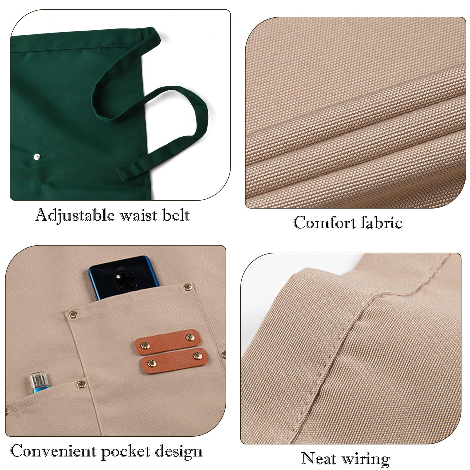 Delantales de Cintura con 3 Bolsillos, Delantal de Trabajo de Media Cintura, Delantal Corto Camarero, Delantales de Cocina Corto Impermeable, Mandiles de Camarera para Hombres Mujeres