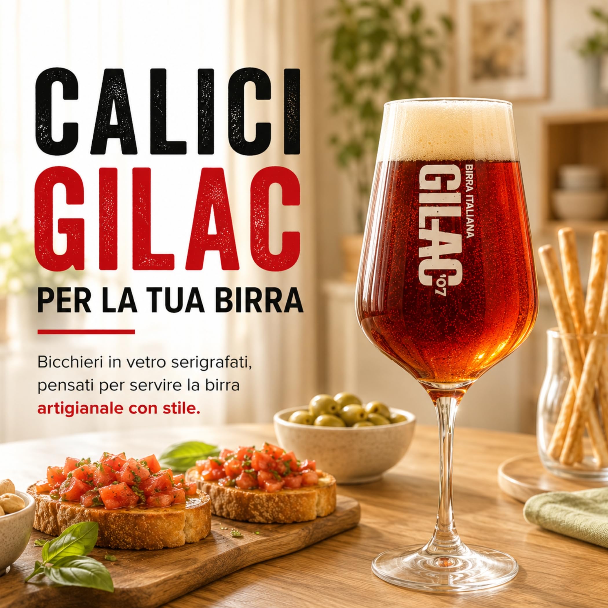 Gilac bicchieri birra in vetro, set 6 beer glass serigrafati, bicchieri da birra artigianale per degustazione, aperitivi, cene o bicchiere birra regalo.