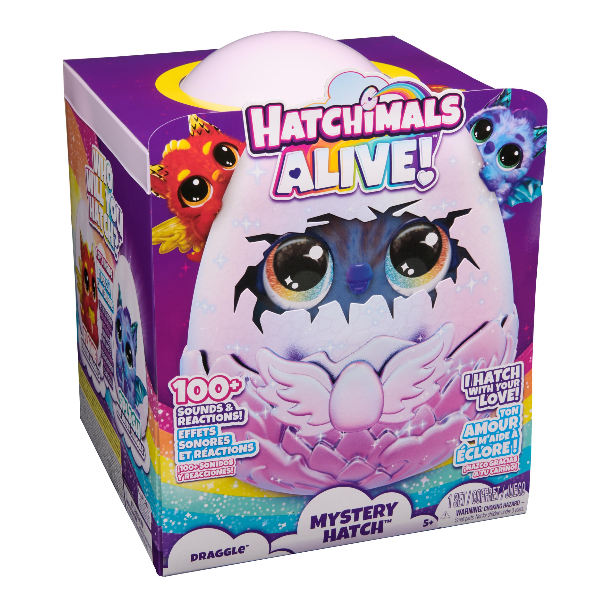HATCHIMALS Alive, Uovo Mystery Hatch Draggle, Peluche Interattivo a Sorpresa con Effetti Speciali, Nebbia, Luci, 100 Reazioni e Suoni, Giocattoli per Bambini e Bambine, 5+ Anni - Modelli Variabili