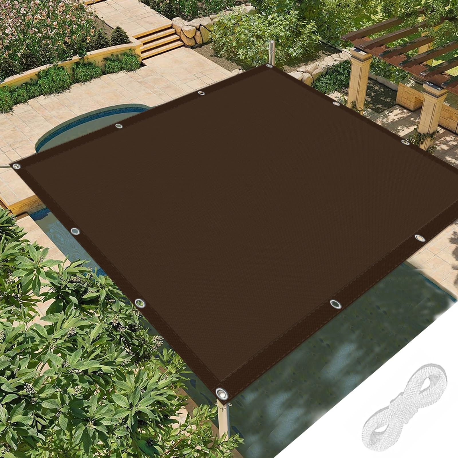 Voile d'ombrage imperméable et anti-UV 1.6x2m marron avec corde