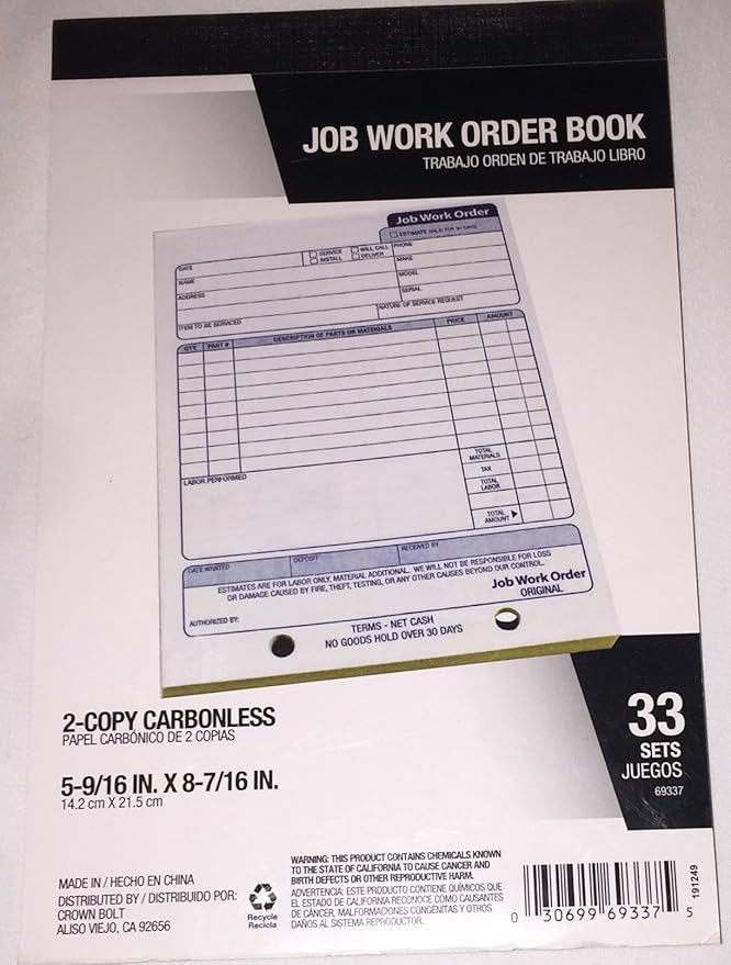 Job Work Order Book 2Copy Carbonless 33 Sets Amazon.in Office
