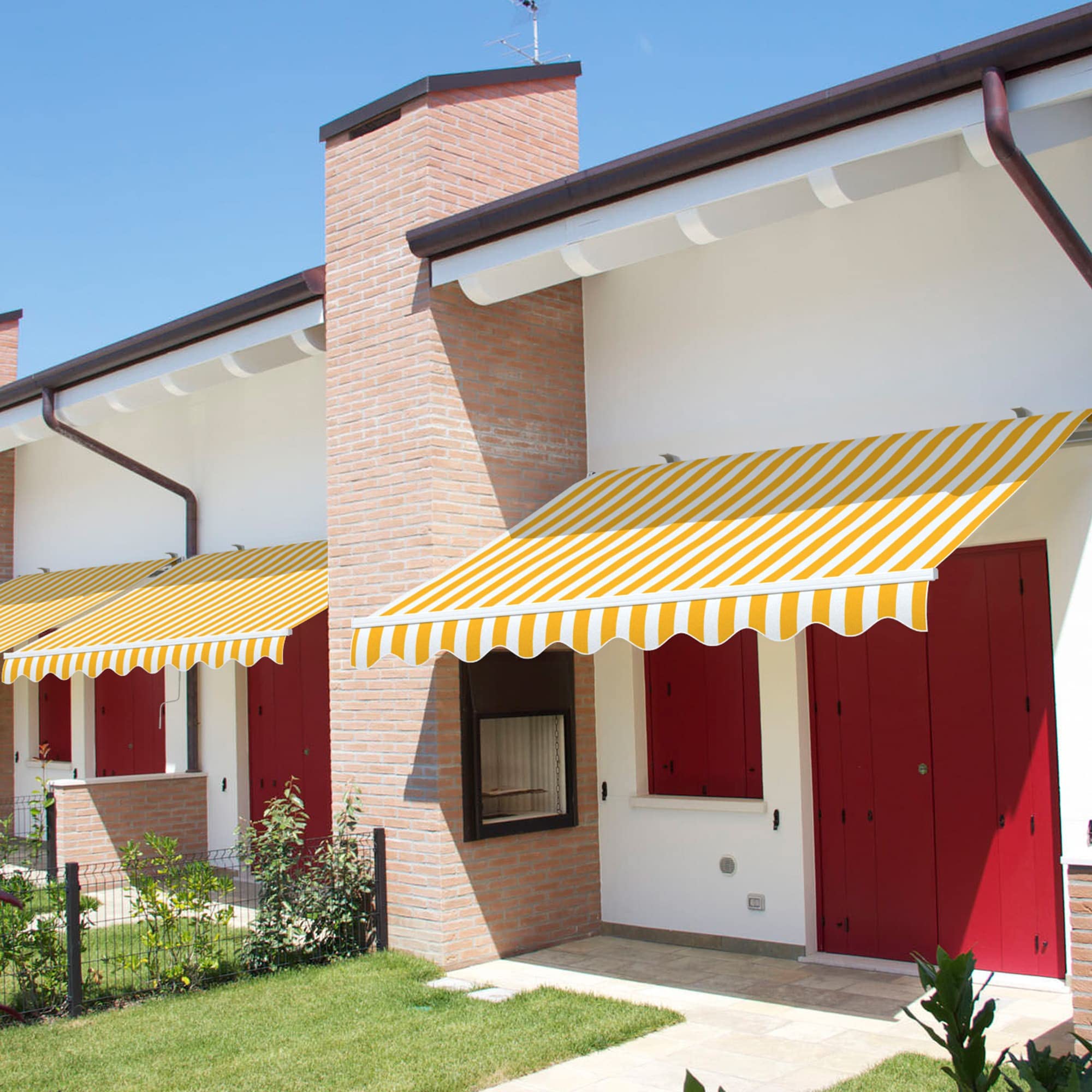 paramondo Gelenkarmmarkise Easy Balkonmarkise Sonnenschutz Terrasse, Vollständig zusammengebaut, Kurbelbedienung, 2,95 x 2 m (Breite x Ausfall), Blockstreifen Gelb-Weiß