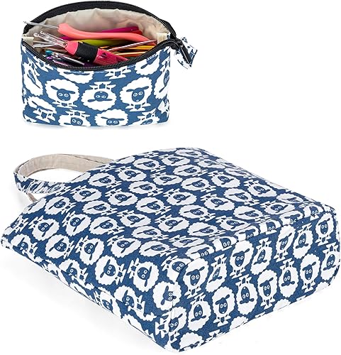 Miniatura 10 de YARWO Bolsa de punto con pequeña bolsa con cremallera, bolsa de hilo para agujas de tejer, madejas de hilo y suministros de tejido para llevar,