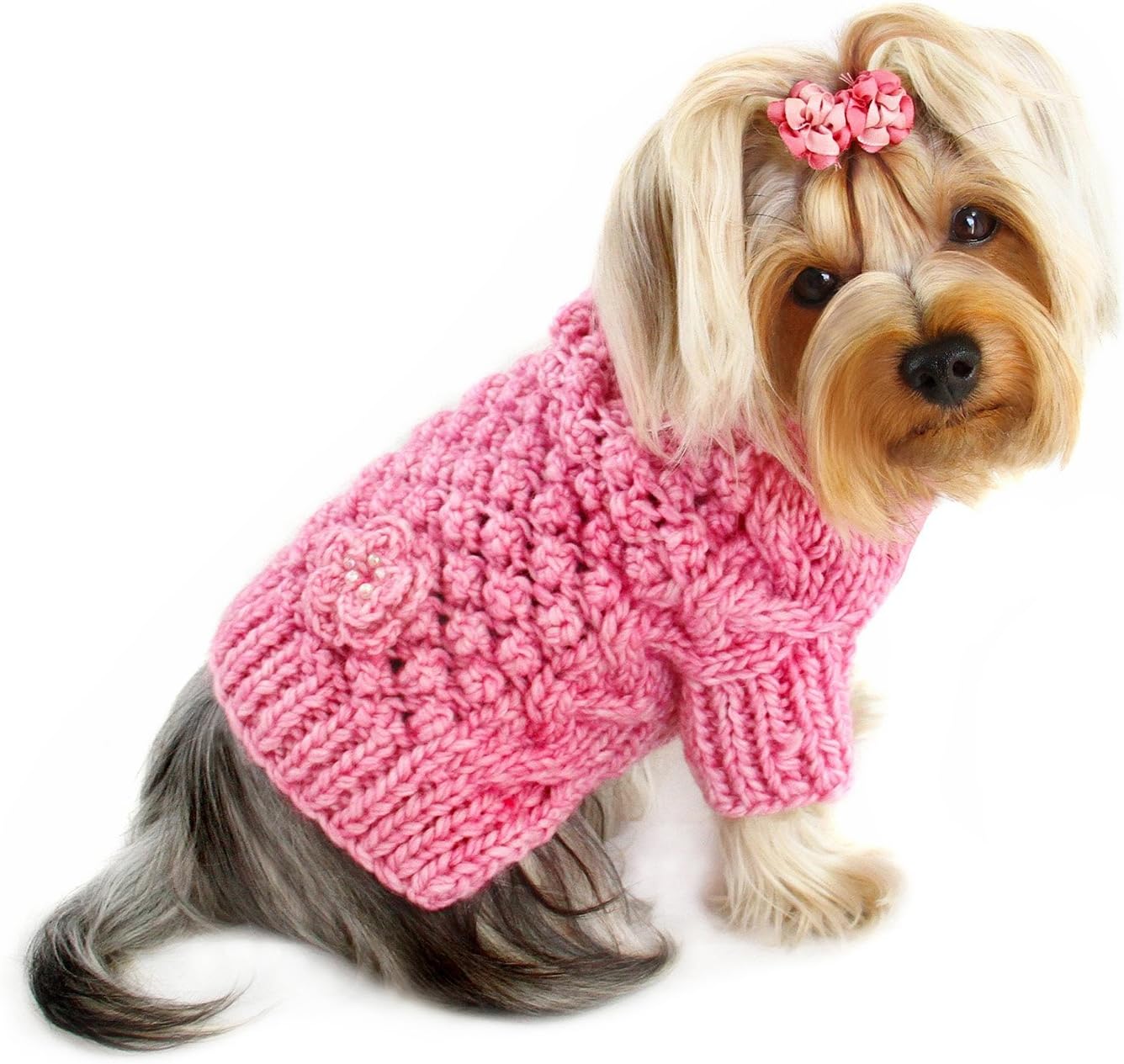 KLIPPO Dog/Puppy Bobble Stitch Turtleneck Hand Knitted Sweater for Small Breeds (Medium)