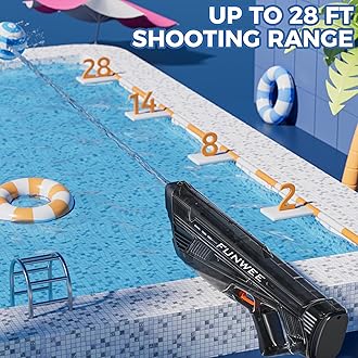 Funwee Electric Water Gun for Adults Kids, Powerful Automatic Squirt Gun, High Powered Shooting 100+ Times, Long Range, Auto Water Blaster, Outdoor Water Toy Game Pool (Transparent Black)