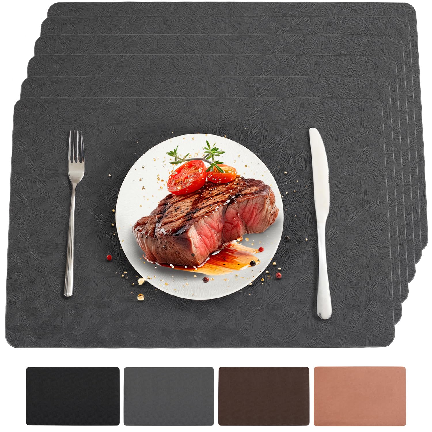 Juego de 6 manteles individuales de vinilo resistentes al calor, fáciles de limpiar, antideslizantes, para mesa de comedor, de piel sintética, impermeables, resistentes a las manchas