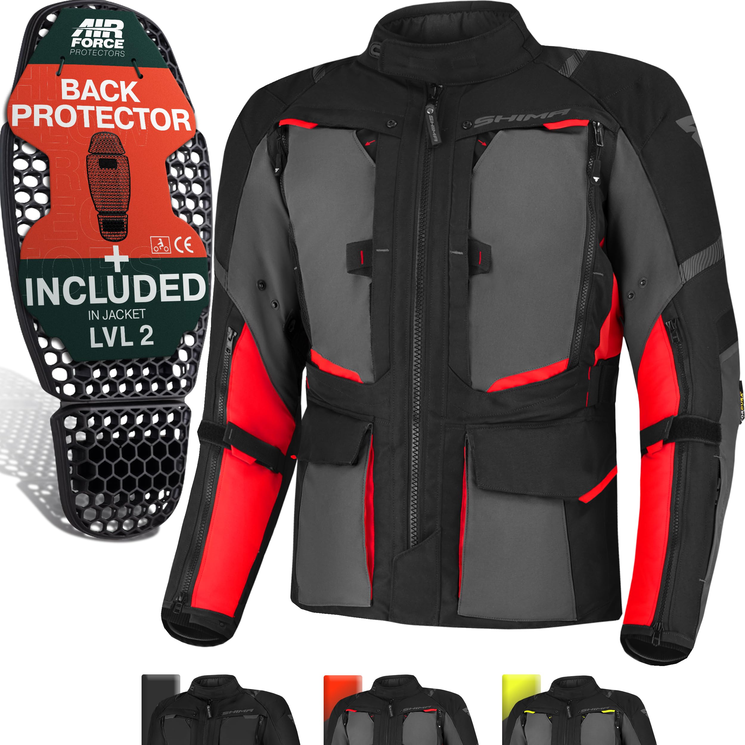 SHIMA HERO 2.0 Motorbike Jacket for Men All Season Adventure Cordura Mens Touring Jacket with Waterproof Membrane Heating Layer CE Armor Pads Width Adjustment (Red, 4XL)