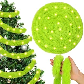 Jutom 50 Ft Green LED Lighted Faux Fur Christmas Tree Garland