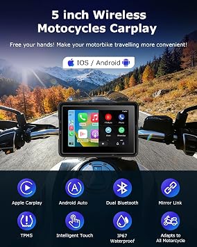 Jansite Motorcycle CarPlay Screen with TPMS, 5 inch Motorbike Android Auto