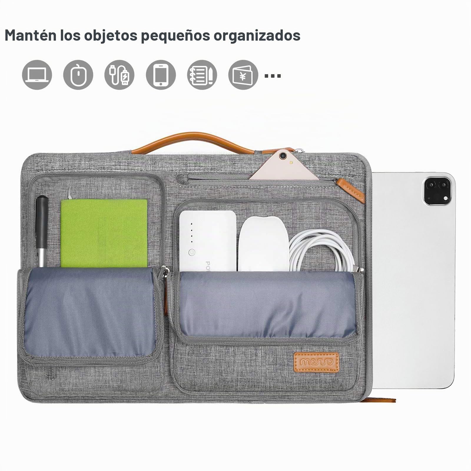 MOSISO Funda Tablet Compatible con 11 Pulgadas iPad Pro M4&iPad Air M2 2024, iPad Pro 11 M2 M1, iPad 10.9, iPad 10.2, iPad Air 5/4 10.9, Lateral Abierta Bolsa con 4 Cremallera Bolsillos,Gris