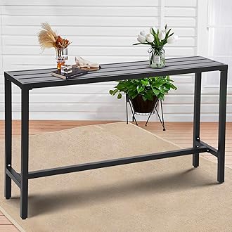 ONLYCTR Outdoor Bar Table, Patio Counter Height Bar Table, 63" Rectangle Bar Table for Patio, Garden, Yard, Balcony, Poolside (Black, 63“)