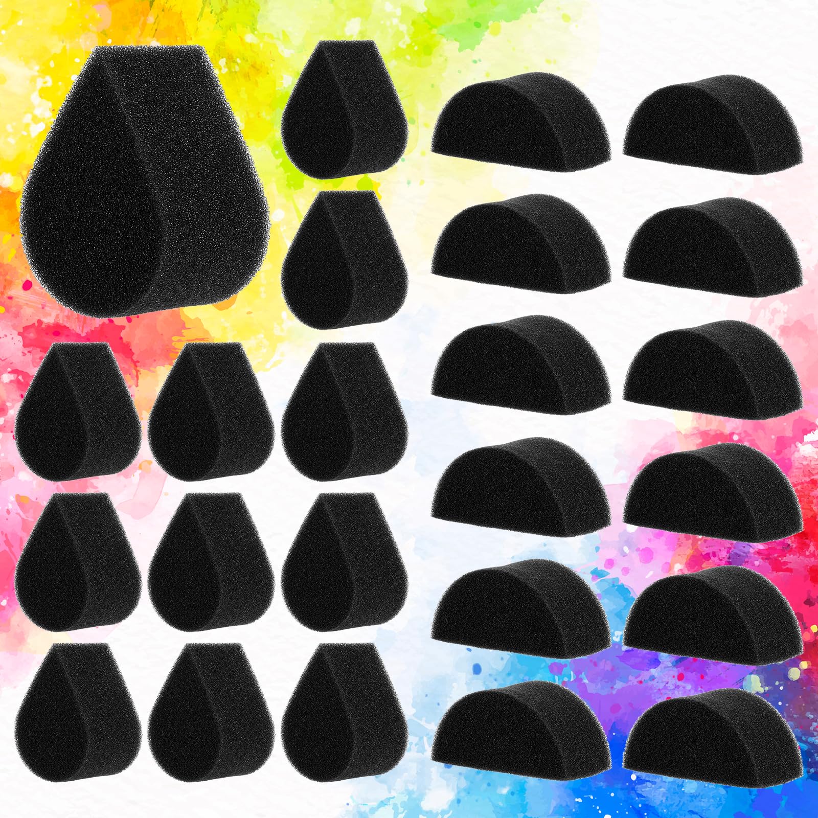 Face Painting Sponges, 24PCS Face Paint Sponges Professional Black High Density Petal Oval and Semicircular Faces Paint Brushes for Adult Art Work,Body Painting Tear Drop Halloween Christmas
