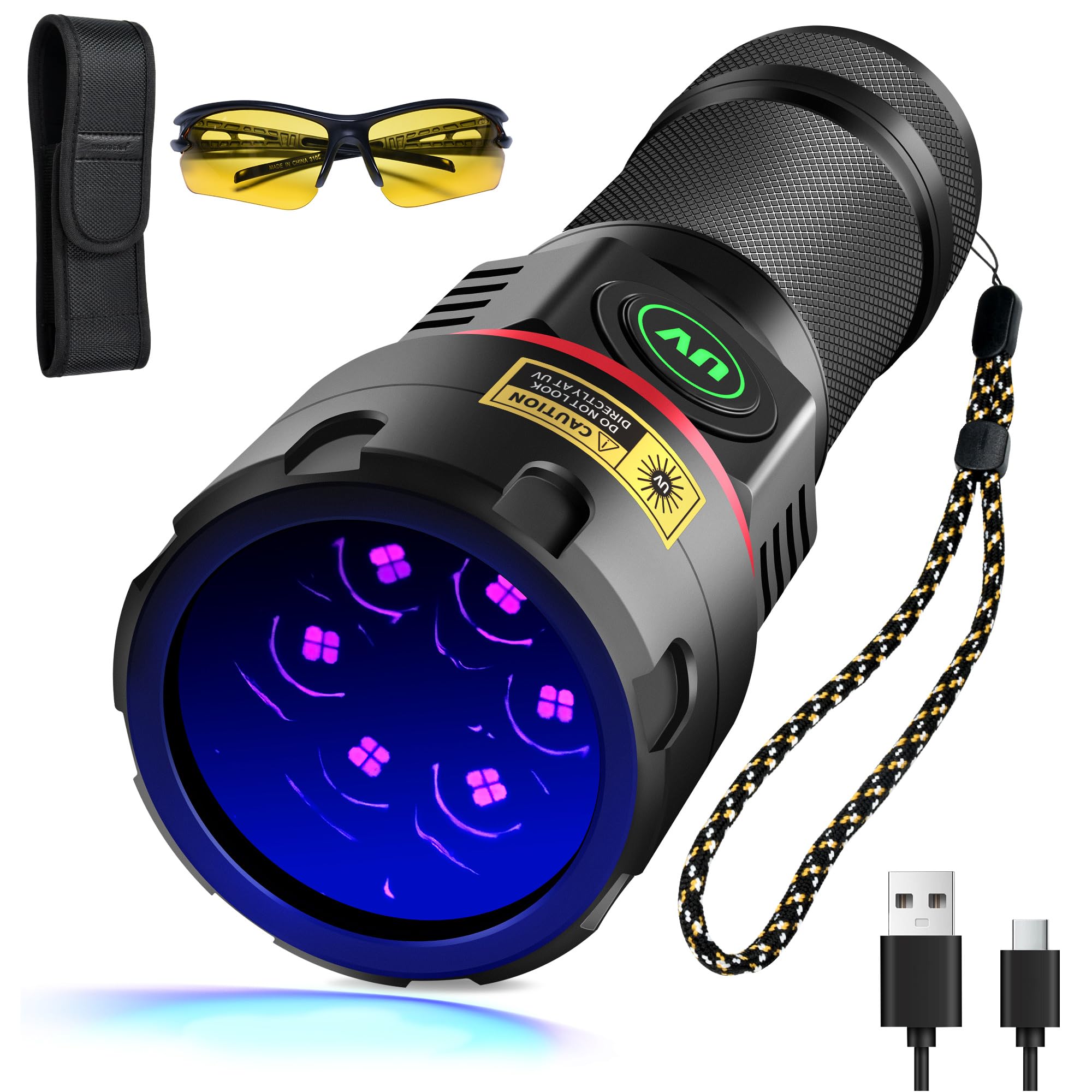 DARKBEAM UV Torch 365nm Blacklight 6xLED Quad-core, Rechargeable Black Light Flashlight Powerful 80W Ultraviolet Woods lamp, Pet Urine Detector, for Rock, Blood Tracking, Uranium Glass, Resin Curing