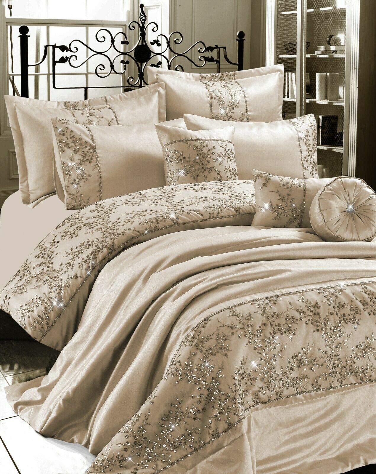 EHD Gigi Embroidered Diamante Style Luxurious Duvet Cover Sets Bedding Sets (Mink, Single Duvet Set)