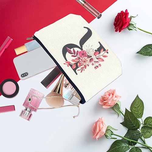 Miniatura 3 de ancpeany A-Z - Bolsa de maquillaje personalizada para mujer, bolsa de cosméticos de viaje impermeable de lino pequeña, R, Moda