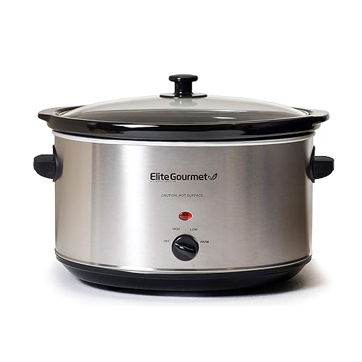 Elite Gourmet Stainless Steel Slow Cooker, Dishwasher-Safe with Tempered Glass Lid, Cool-Touch Handles, Removable Stoneware Pot, 8.5 Quart,MST-900V