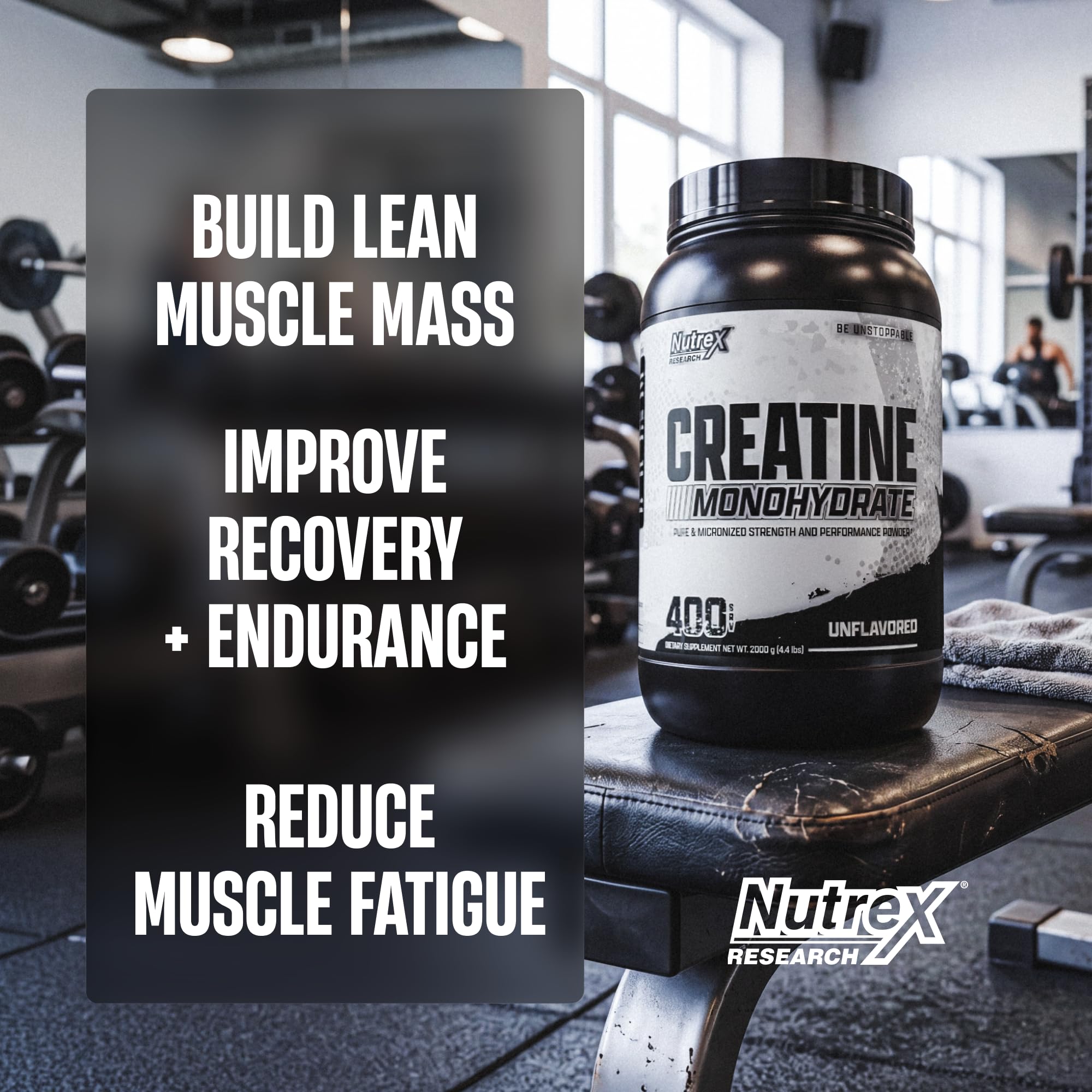 Nutrex Research Creatine Monohydrate Powder 400 Servings - Pure Unflavoured Micronized Creatine Monohydrate Supplement for Muscle Growth, Strength & Power - Clinically Tested