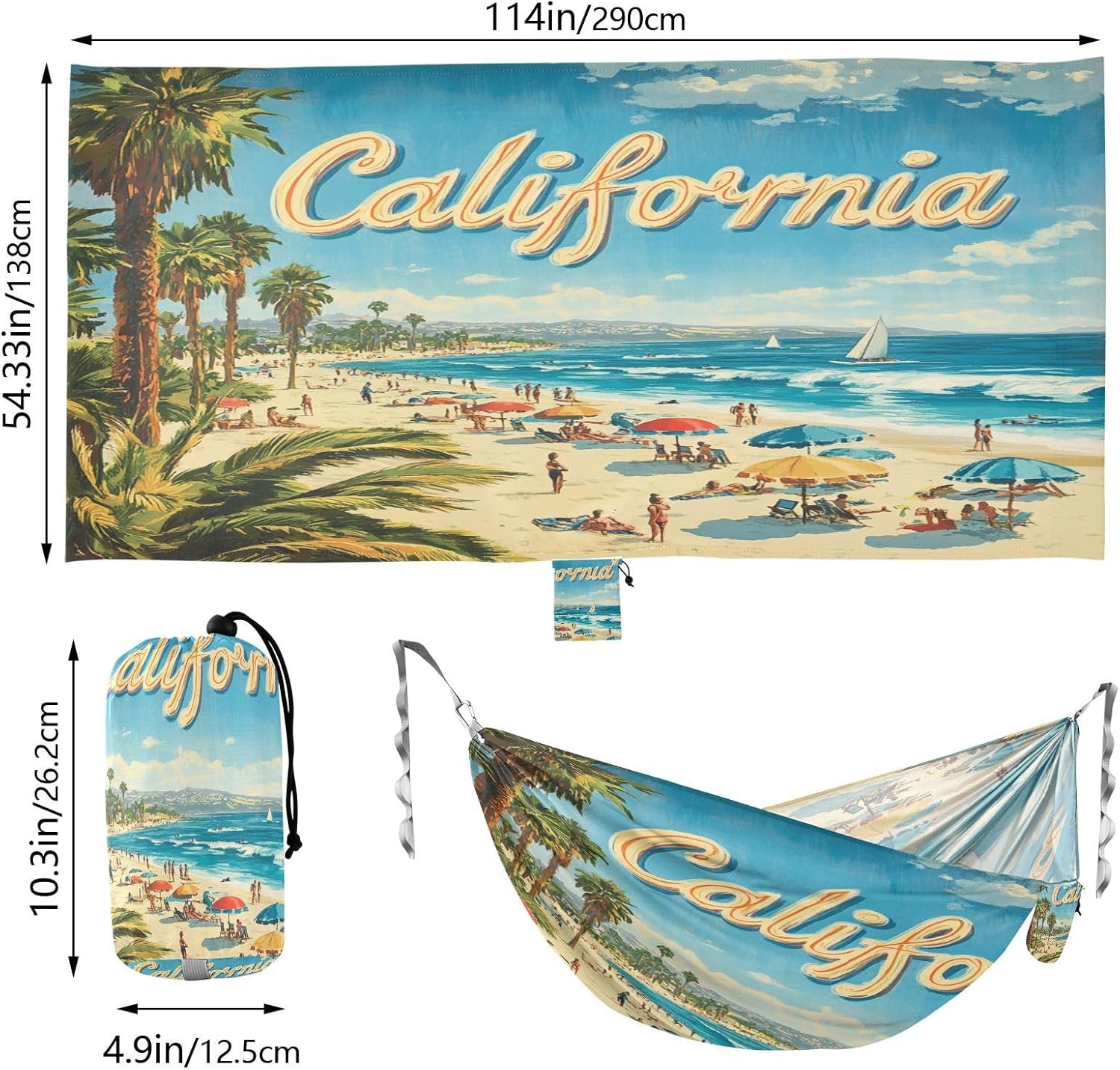 California Summer Beach Scene Hammocks for Camping Hanging Hammock for Camping & Hiking Essential