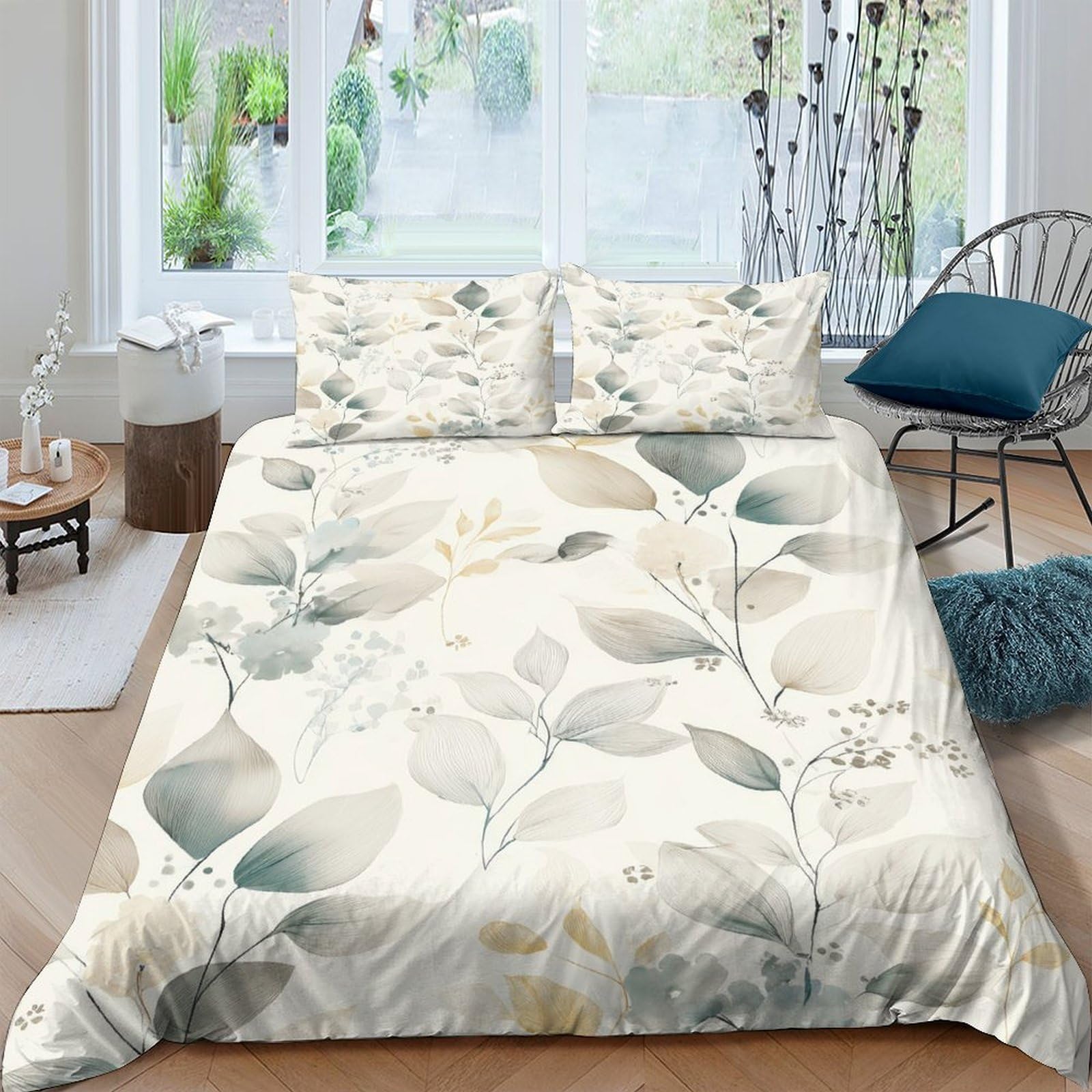 Ctjqhvkz Style-9 3D Printed Botanical Leaves Fitted Sheet Microfiber Soft Breathable Watercolor Floral Mattress Cover For Bedroom Guest Room Decor Single（135X200cm）