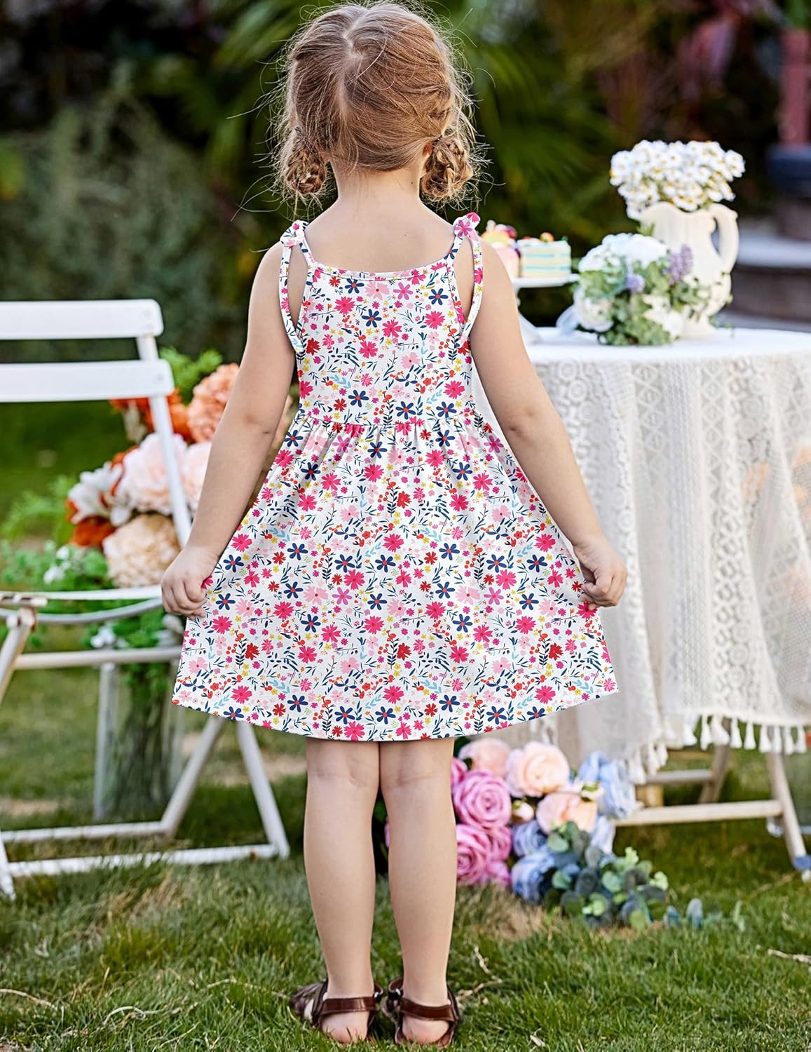 Arshiner Toddler Summer Dress Little Girls Sleeveless Bowknot Sundress Casual Beach Party Dresses with Pocket - Image 5