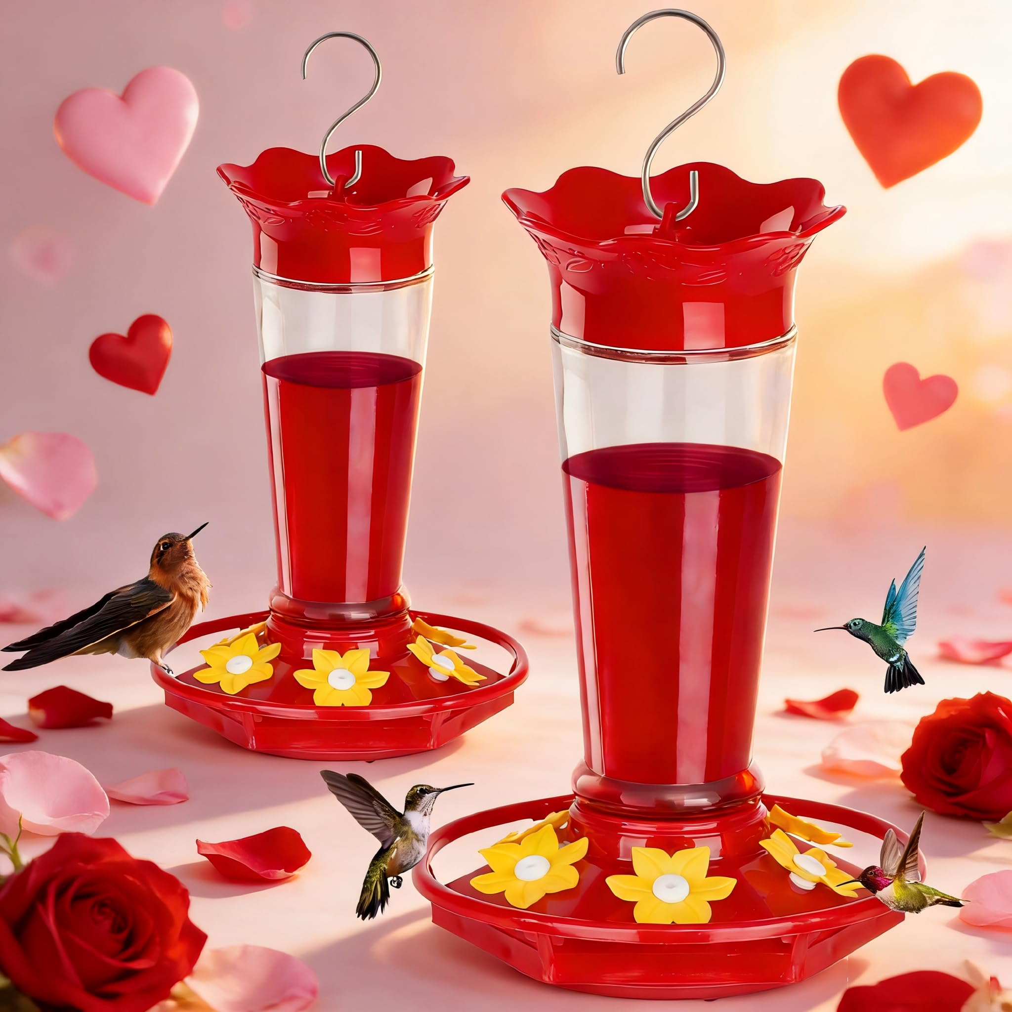 FEED GARDEN 10oz Plastic Hummingbird Feeders for Outdoors - 2 Pack, Ant & Bee Proof, 6 Feeding Ports, Easy Clean Red Nectar Feeders for Outside Hanging, Gifts for Mom