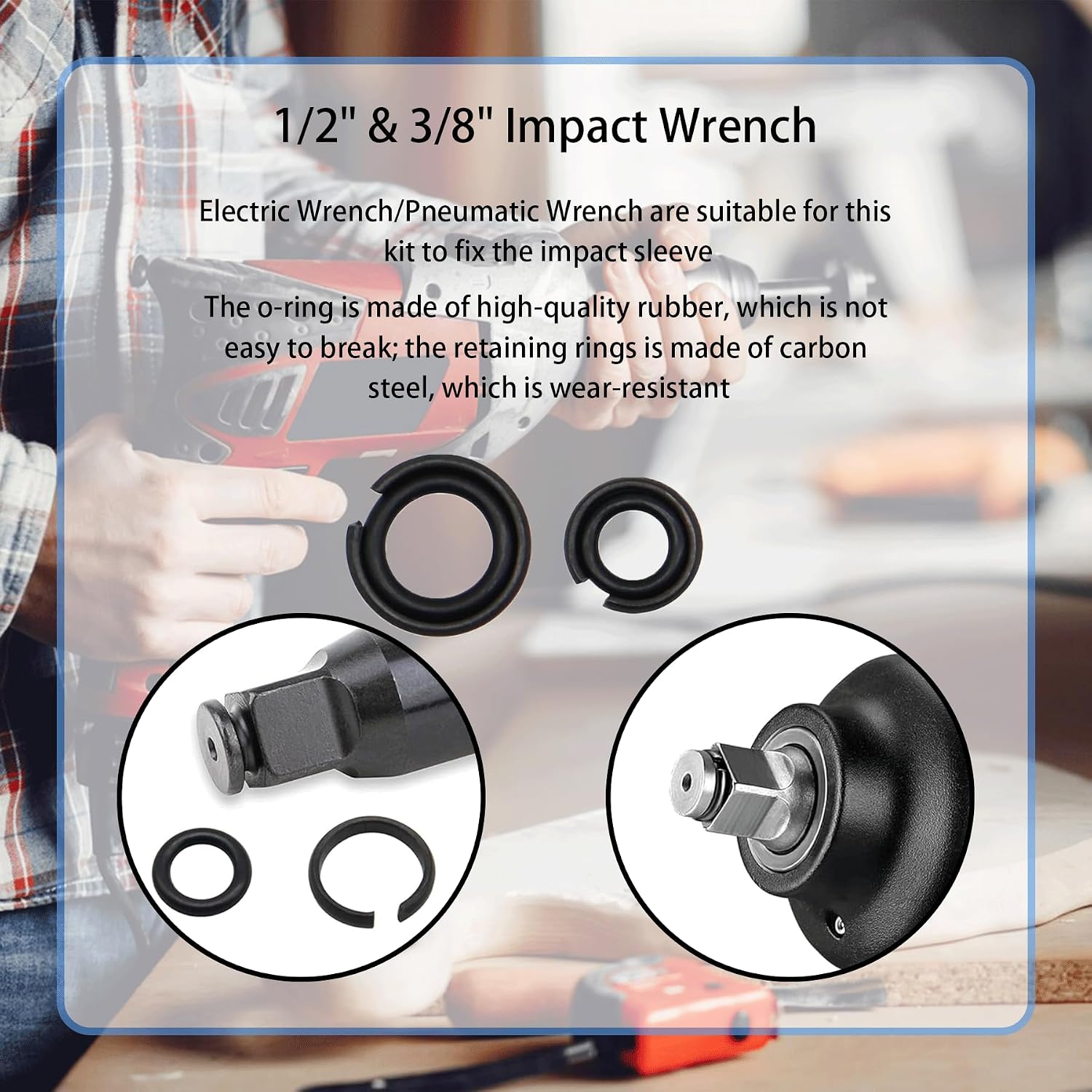 12 Sets 1/2" & 3/8" Impact Wrench Retainer Rings with O-Ring Kit Includes Retainer Ring Anvil Install Tool, Fit For Electric/Pneumatic Wrench