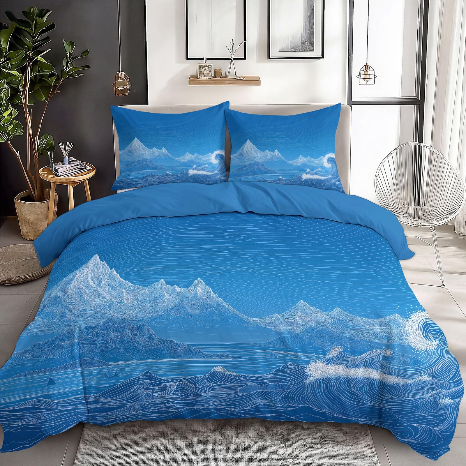 Parure de lit de 90x200 cm bleu housse couette microfibre enfant