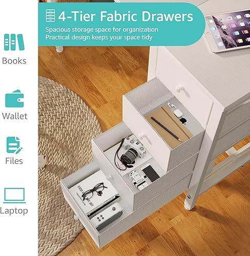 Miniatura 6 de Lufeiya Escritorio blanco para computadora con cajones y estantes de almacenamiento, escritorio de trabajo de estudio de 47 pulgadas para oficina en